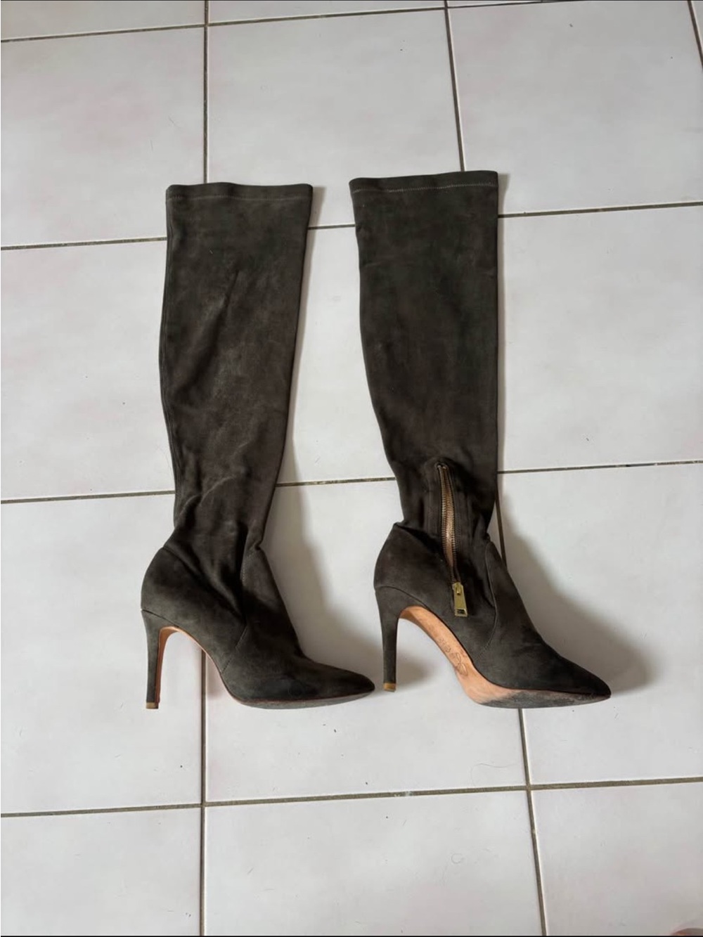 Joie Dark Brown Suede Over-the-Knee Stiletto Boots